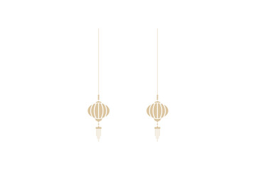 Two beige hanging Asian lanterns with simple, elegant designs on a white background.