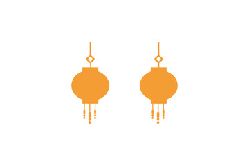 Vector illustration of two orange hanging lanterns in a simple minimalist style on a white background