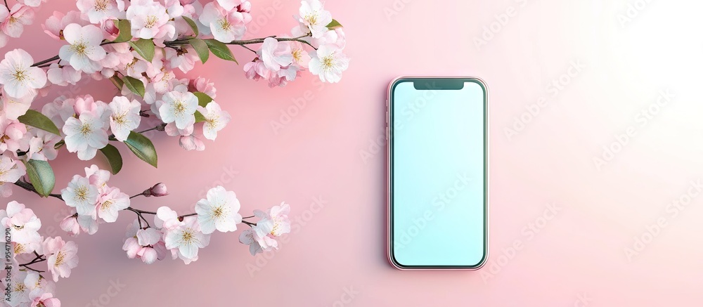 Aufkleber Phone with an isolated screen space for your congratulations spring decoration. with copy space image. Place for adding text or design