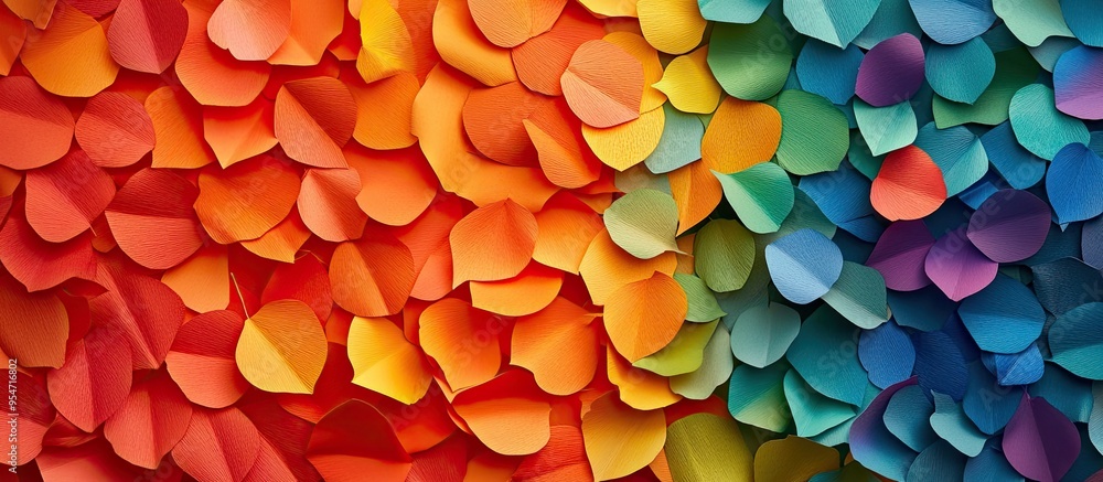 Poster multi colored paper leaves for packaging and creating various items jewelry flowers and toys. with c
