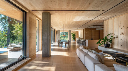 Fototapeta premium 3D render of cozy layout house construction. cozy living room. modern house