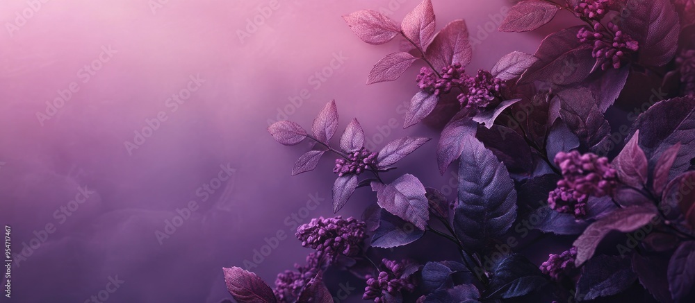 Aufkleber Mockup background idea featuring purple flowers and leaves. with copy space image. Place for adding text or design