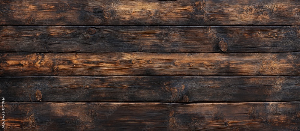Aufkleber Old brown rustic dark wooden texture panoramic wood background long banner. with copy space image. Place for adding text or design
