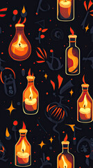 A Mystical Dance of Flames: Glowing Candles and Ethereal Shapes Enchant a Dark Canvas.