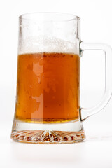 Chilled Beer Mug with Amber Beer Against a White Backdrop