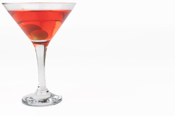 Red Cocktail with Olives in a Horizontal White Background Photo