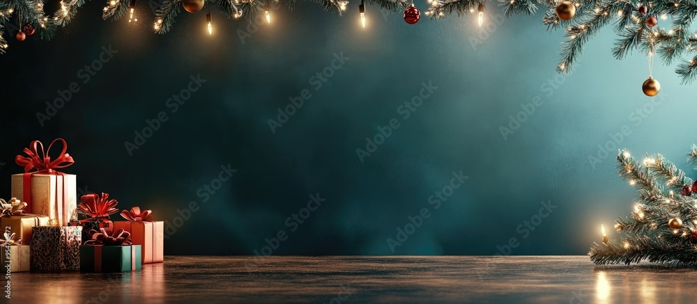 Poster Lighting decorations and gifts for a holiday backdrop with space. with copy space image. Place for adding text or design