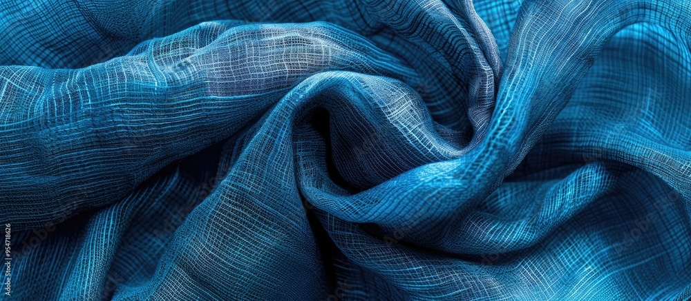 Poster Close up of an abstract fabric texture serving as a background for text or interior design Blue synthetic fabric texture. with copy space image. Place for adding text or design