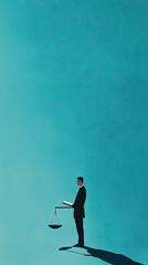 The Weight of Justice: A Silhouette of a Man Holding Scales of Justice, Representing the Delicate Balance in Law and Equity.