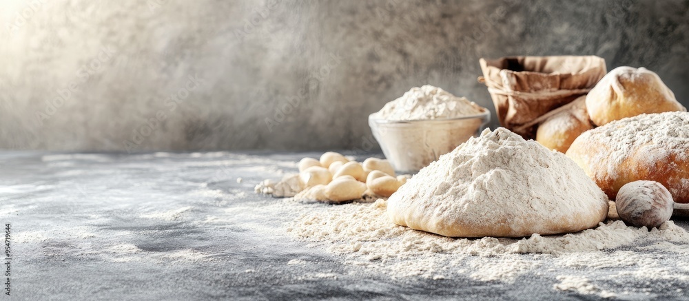 Aufkleber flour and components for preparing dough ingredients for baking pizza bread and pastries. with copy 