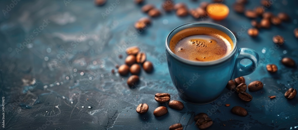 Poster Espresso coffee cup with coffee beans Coffee pause. with copy space image. Place for adding text or design