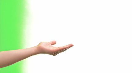 Hand holding an invisible object, isolated on white. Gesture of giving or grabbing. Drip sign, green screen background
