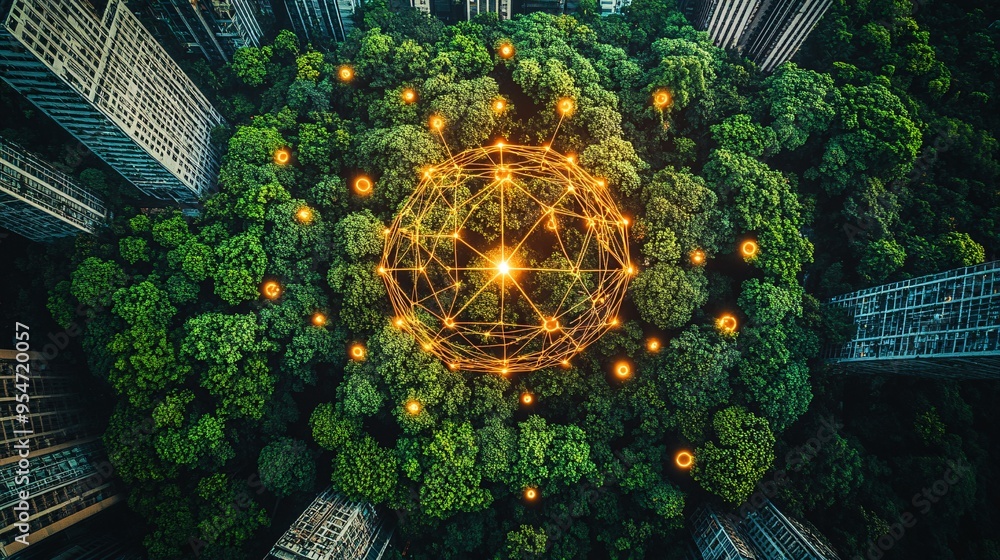 Poster Global connection depicted through a video call with participants in diverse settings including a desert a rainforest and a busy urban area highlighting the ability to work from any environment Stock
