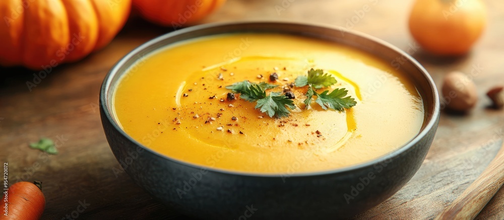 Aufkleber pumpkin or carrot soup as the first course a tasty vegetable vitamin dish for the menu concept food 