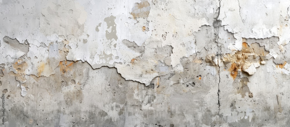 Aufkleber Fragment of an old concrete wall featuring a painted stucco texture background. with copy space image. Place for adding text or design