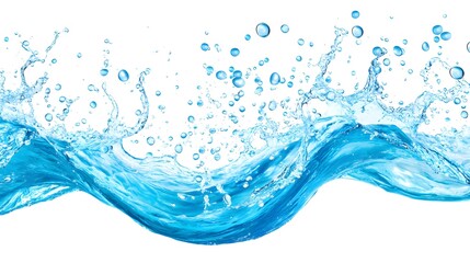 Blue Water Splash with Bubbles Isolated on White