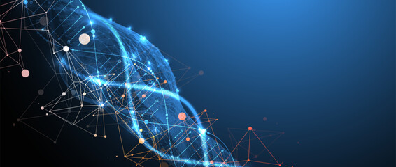 Scientific and technological background. An image of a DNA molecule with a wave of a geometric shape. Hand drawn vector.