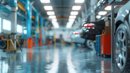car service centre auto repair workshop blurred panoramic background