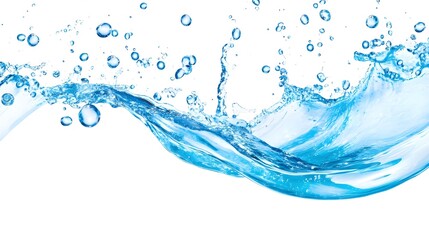 Obraz premium Blue Water Splash with Bubbles, Isolated on White Background