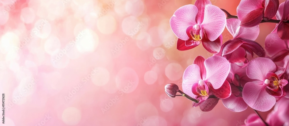 Aufkleber phalaenopsis orchid blossoms on a pink background. with copy space image. place for adding text or d