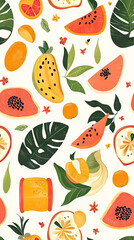 A Vibrant Tropical Feast:  Watermelon, Mango, and Citrus Slices Dance Amidst Lush Green Leaves.