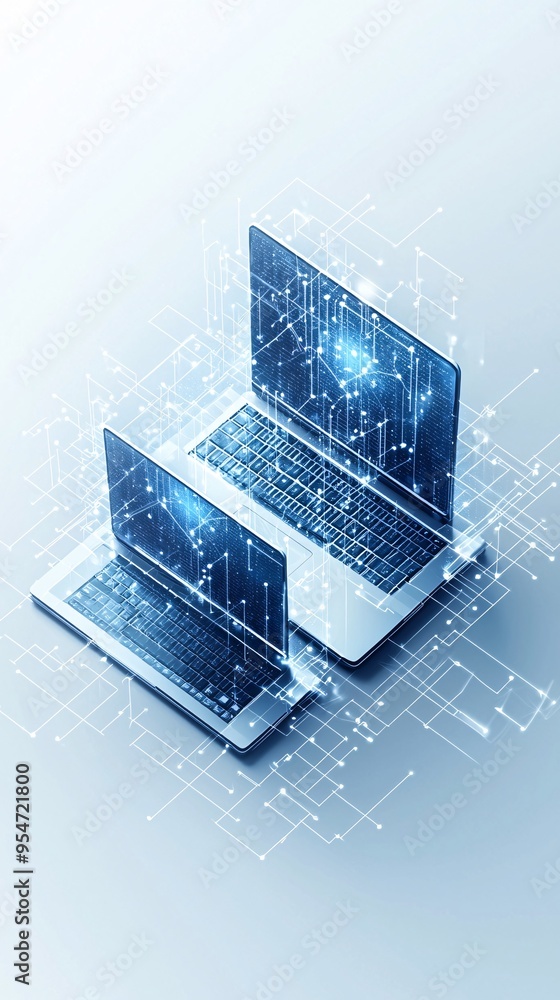 Poster responsive website design displayed on multiple devices, cross-platform compatibility, modern web de
