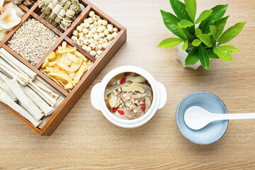 Chinese health-preserving soup - Job's tears, polygonatum and pork bone soup