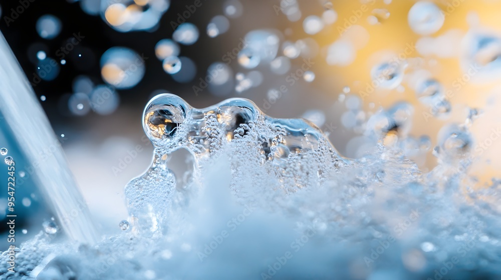 Poster mesmerizing closeup shot of water streaming from a household faucet creating a captivating display o