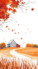 Rustic Charm: A Quaint Farmhouse Nestled Amidst Autumn's Golden Hues.