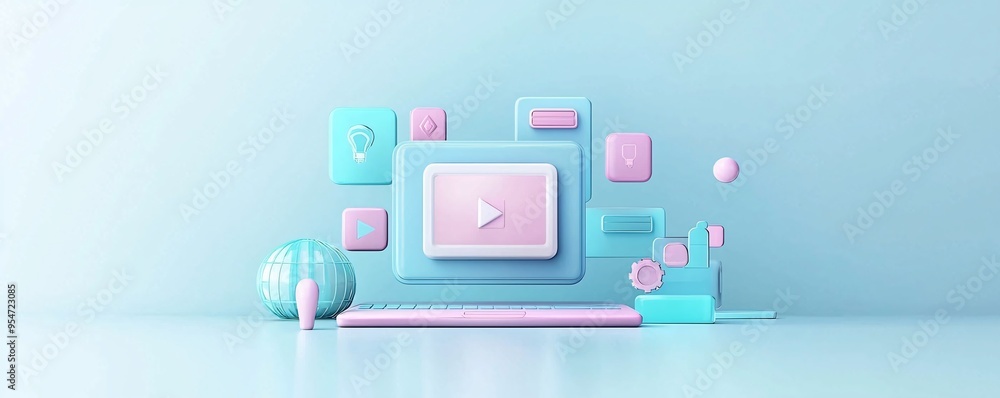 Poster minimalist ui design with flat icons and soft gradients, website interface concept, digital platform