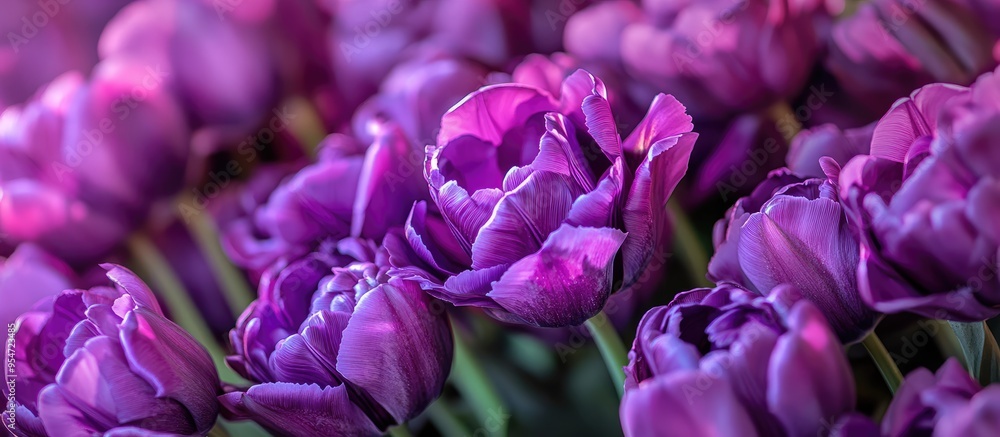 Wall mural a bunch of lovely purple tulips. with copy space image. place for adding text or design