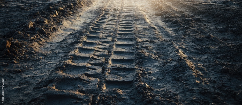 Poster tire tracks of several vehicles on the ground. with copy space image. Place for adding text or design