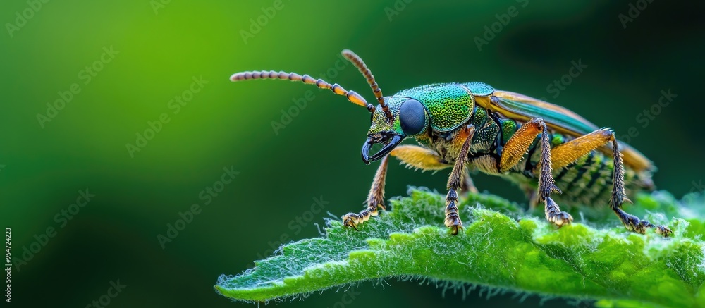 Aufkleber close up shot of an insect on a garden plant. with copy space image. place for adding text or design