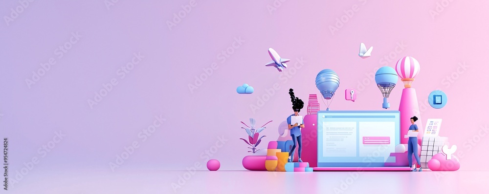 Poster modern website layout with parallax scrolling effect, trendy web design feature, immersive user expe