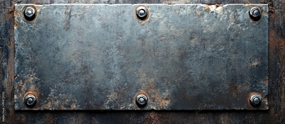 Poster steel background plate featuring a frame and screws. with copy space image. place for adding text or