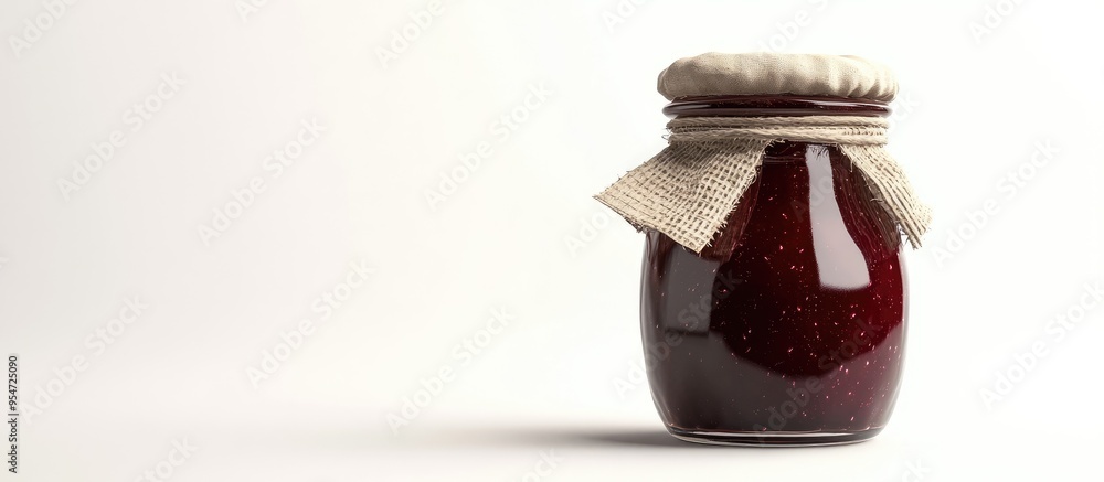 Leinwandbilder Homemade plum jam jar isolated against a white background. with copy space image. Place for adding text or design