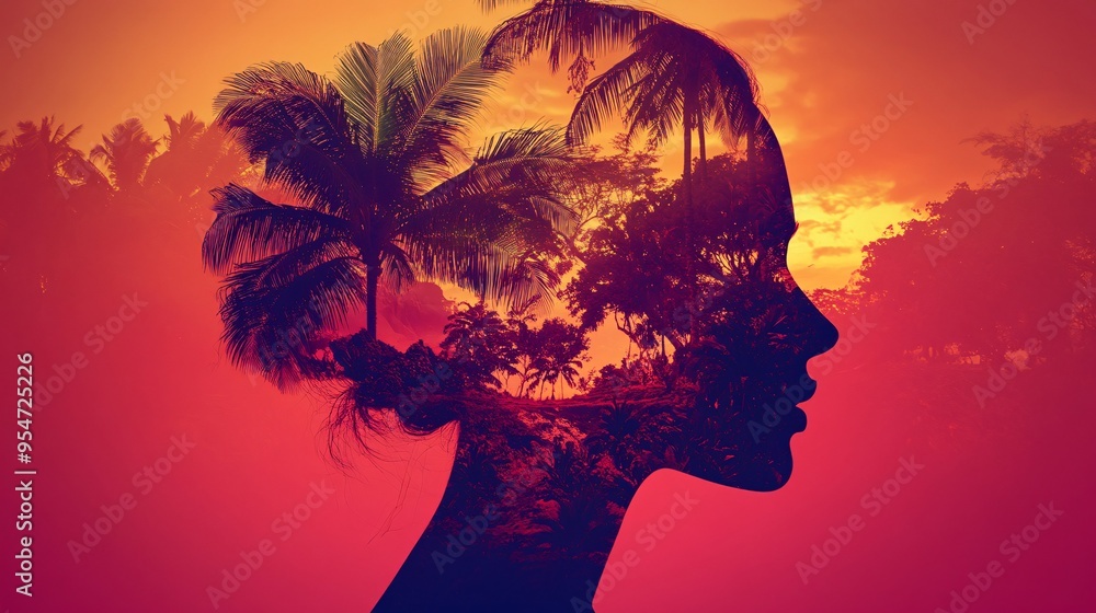 Poster Global connection shown through a video call with participants in various locations including a desert a rainforest and a metropolitan area emphasizing the freedom to work from any part of the world