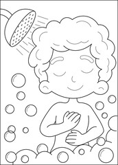 shower personal hygiene coloring book page