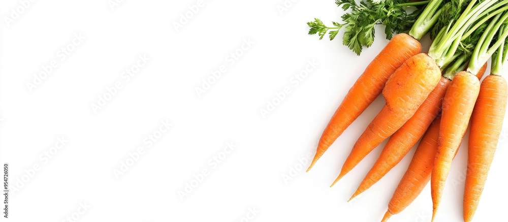 Aufkleber fresh organic carrots in a vibrant bunch isolated on a white background selective focus blurred effe