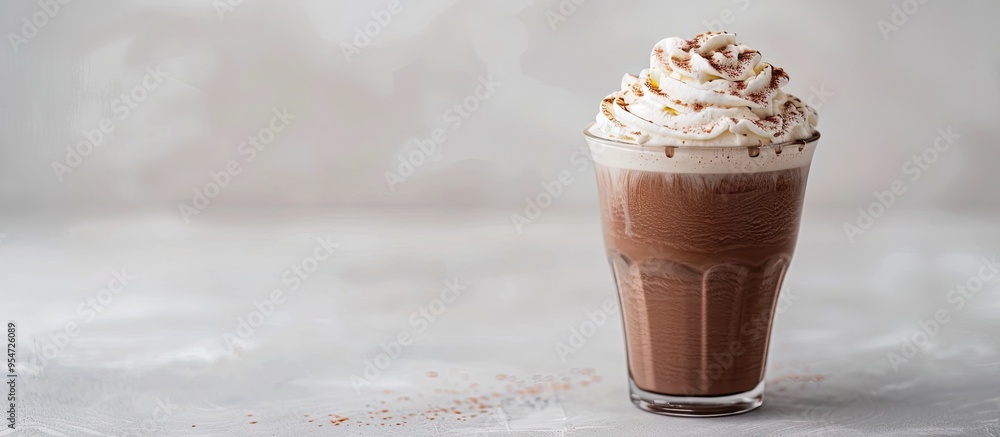 Poster Iced cocoa or coffee set against a white background. with copy space image. Place for adding text or design