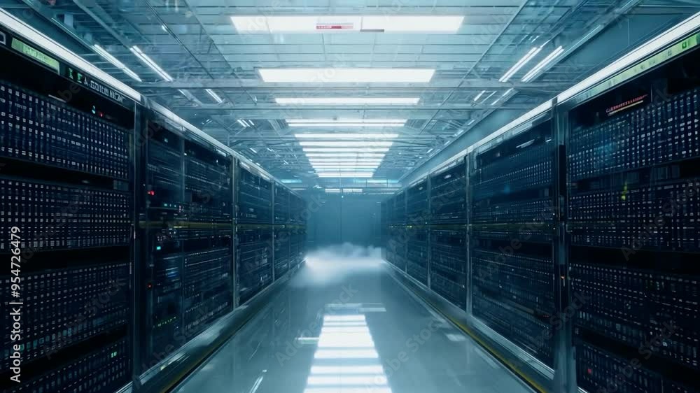 Fototapete exploring a state-of-the-art data center with rows of servers and advanced cooling systems