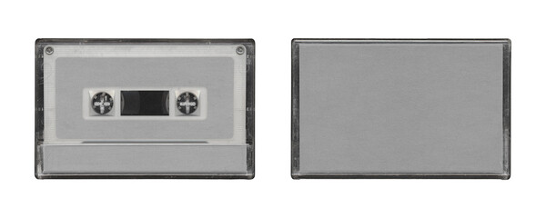Isolated, cassette tape case mockup, back and front sides, clear place for music cover, y2k retro...