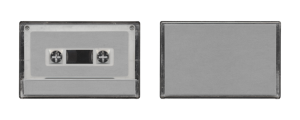 Isolated, cassette tape case mockup, back and front sides, clear place for music cover, y2k retro style