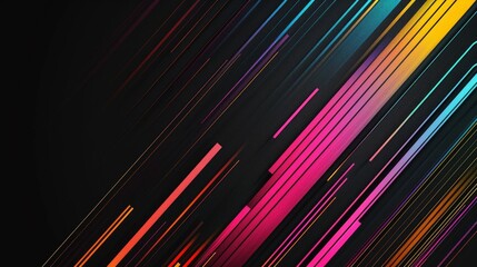 Fototapeta premium A line of colorful lines on a black background, geometric abstract art.