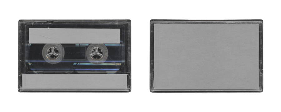 Isolated, cassette tape case mockup, back and front sides, clear place for music cover, y2k retro style