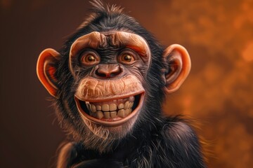 Adorable Close-Up of a Smiling Baby Chimpanzee with Expressive Eyes and Teeth