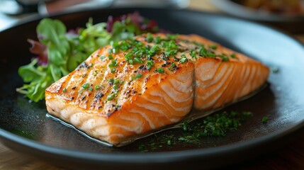 Fried fish steak. Restaurant dish. Fish fillet. Seafood. Delicacy.
