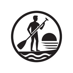 Fototapeta premium Sup board. Man with a paddle on a SUP board. Icon, logo, sign. Vector illustration
