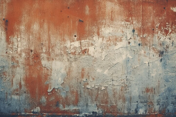 A painting featuring a color scheme of red, blue, and brown on a retro wall background