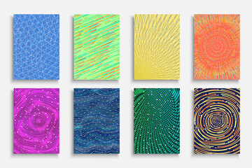 Collection of bright colorful abstract striped covers, templates, backgrounds, placards, brochures, banners, flyers. Creative artwork posters - stylish modern design. Drawing vibrant print